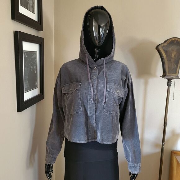 Blue Indigo Cropped High-Low Hooded Jacket - Picture 2 of 9